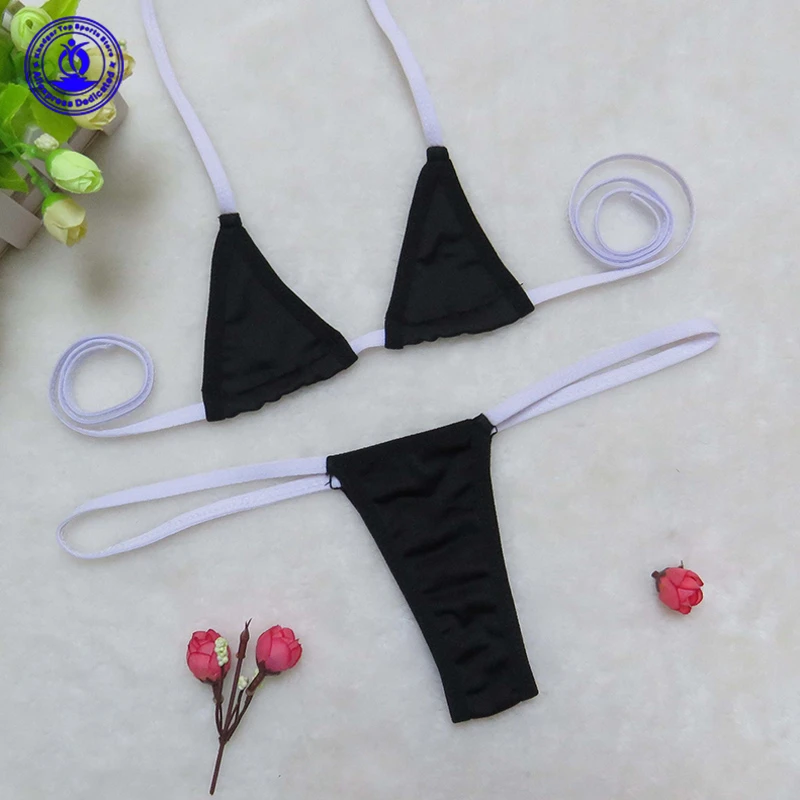 Комплект микро бикини с лямкой на шее стринги мини купальники экзотический
