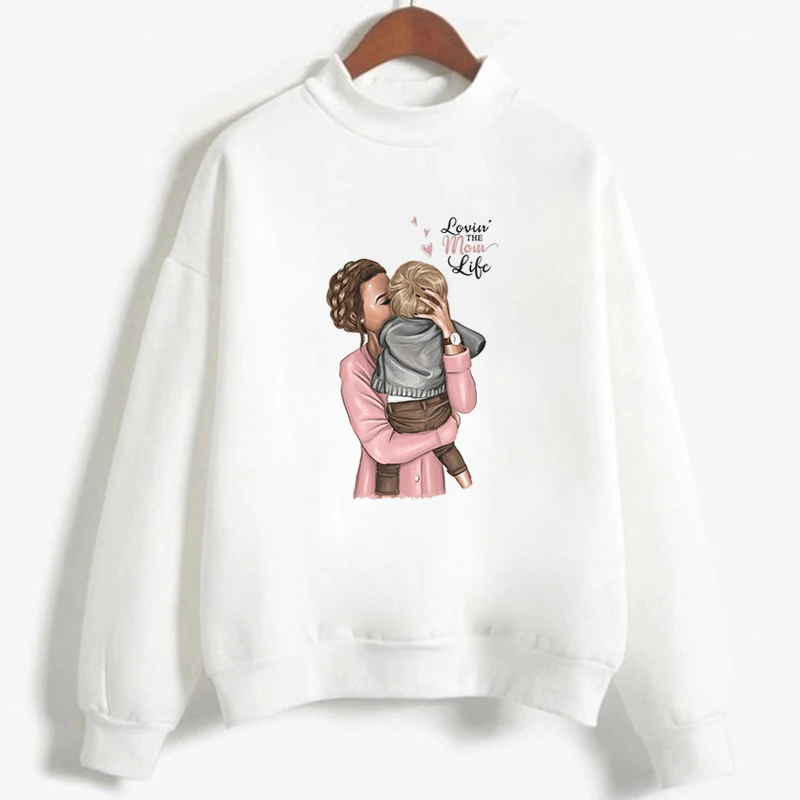 Осень-зима, водолазка для Дня матери, женские белые толстовки, Kawaii одежда, толстовка с принтом супер мамы Harajuku - Цвет: 2896