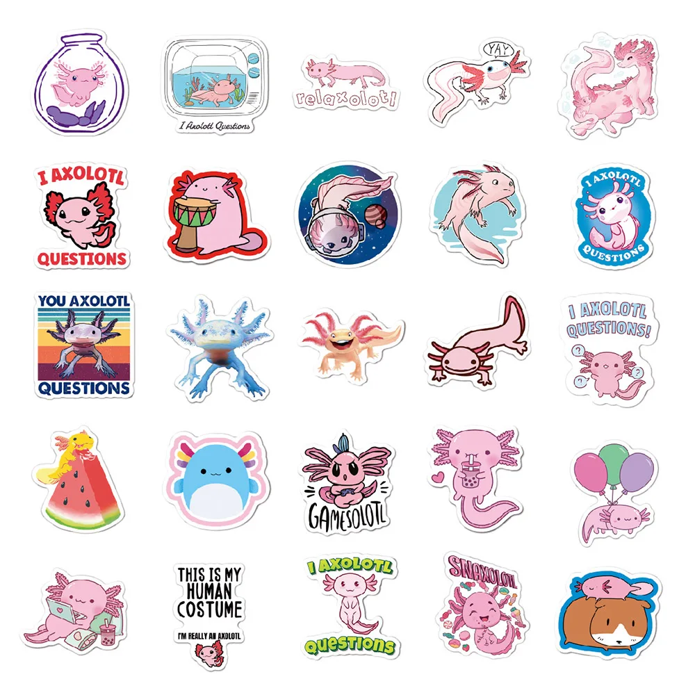 103050100pcs cute animal axolotl graffiti stickers cartoon decals water bottle laptop fridge scrapbook diary sticker kids toy free global shipping