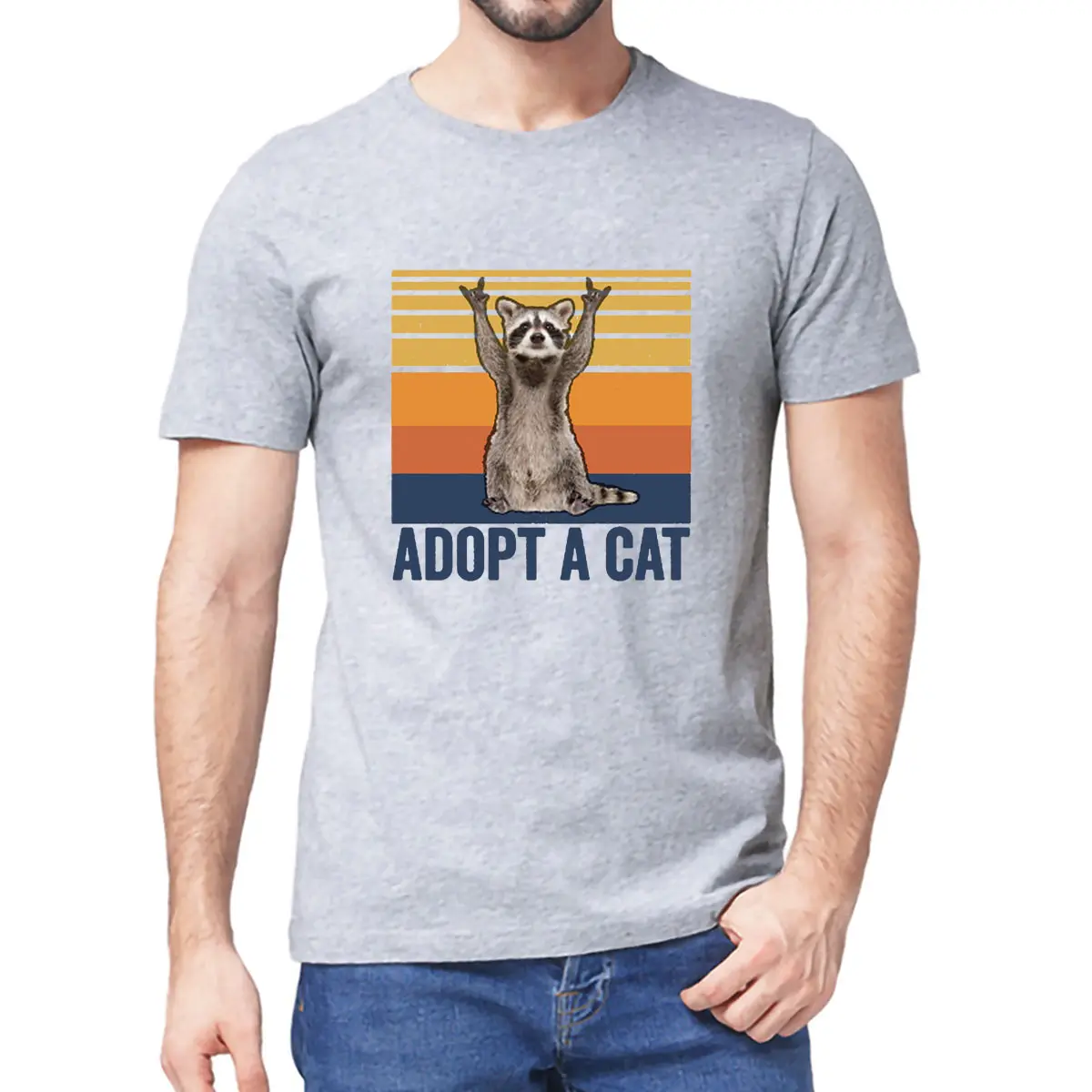 Unisex Adopt a Cat Funny Raccoon Possum Street Cat Vintage Men's 100% Cotton Short Sleeve T-Shirt Streetwear Soft Tshirt Tee
