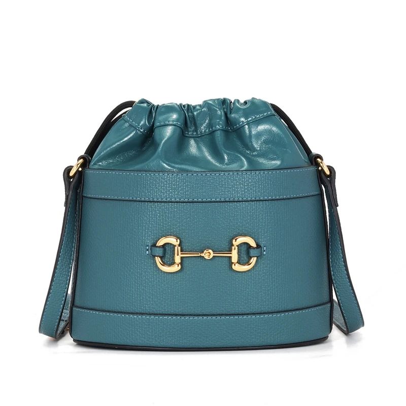 

Tote Shoulder Bag For Womenh Lake Blue Genuine Leather Luxury Metal Bags Bucket Crossbody Handbags Ins Fashion French Vintage