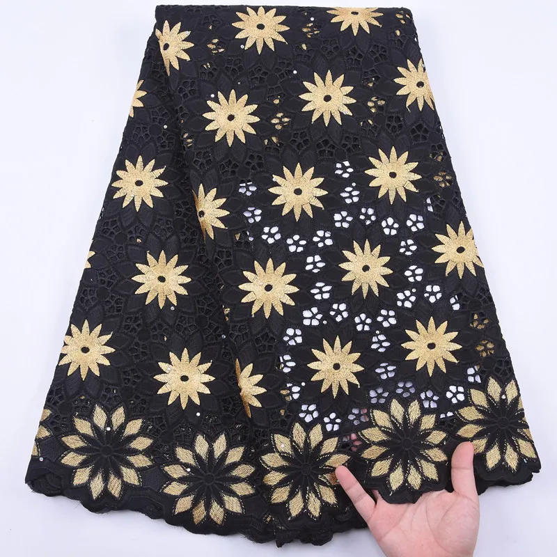 Последний черный с золотом Африканский Чистый хлопок кружевная ткань 2020 высокое