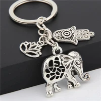 1pc tribal ethnic keychains unique bohemia gift key holder lotus jewelry hand elephant car keychain for women e1685