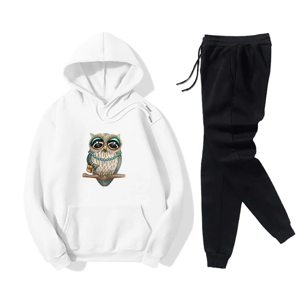 

Owl Print Women's Set Sweatshirt Sweatpants set Long Sleeve Hoodie Tops Drawstring Pants Causal Tracksuit Women
