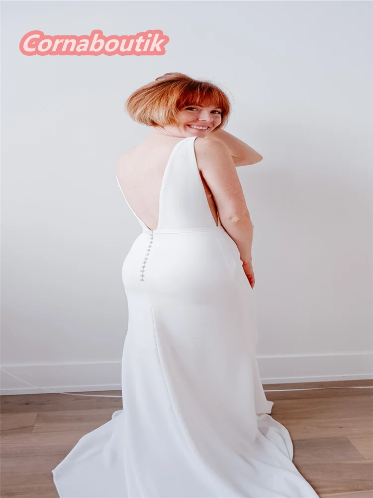 

New Arrival Wedding Dress Plunging V Neckline Crepe Bridal Gowns COR-005 V Back Real Photos Vestido De Noiva Custom Made