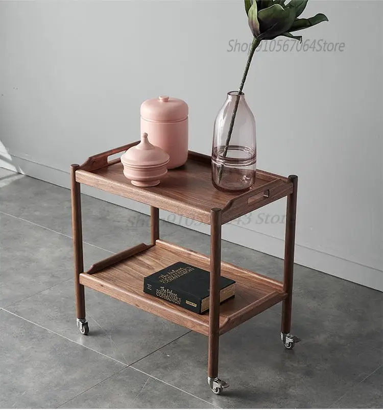 Nordic Sofa Side Table Solid Wood Black Walnut Cherry Corner Movable Living Room Trolley Coffee | Мебель