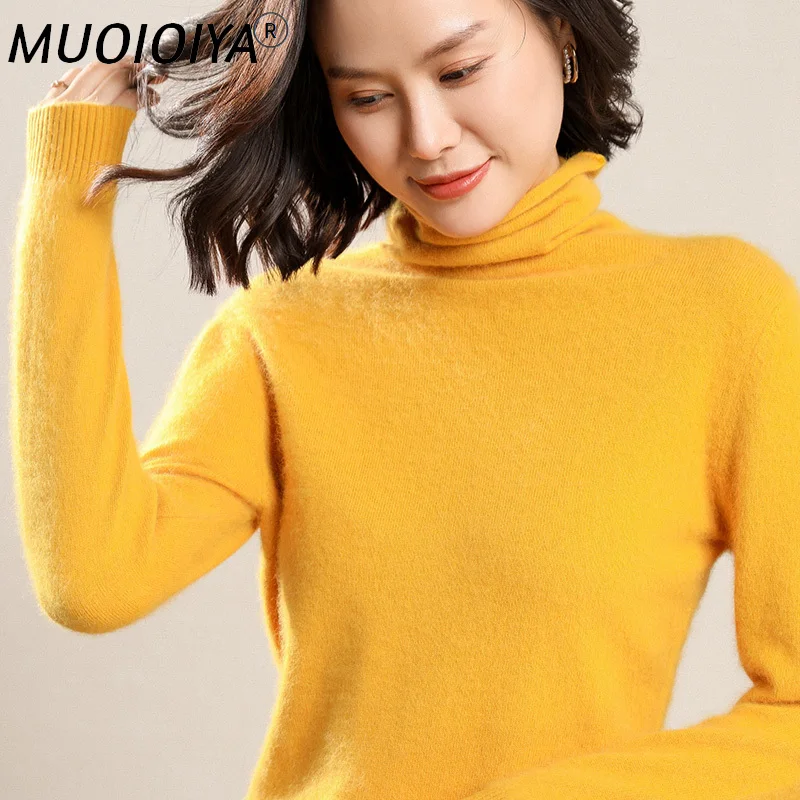 

Women's Jumper 100% Mink Cashmere Turtleneck Shirt Collar Piles Of Winter Female Loose Soft Solid Color Long-sleeved Pullover