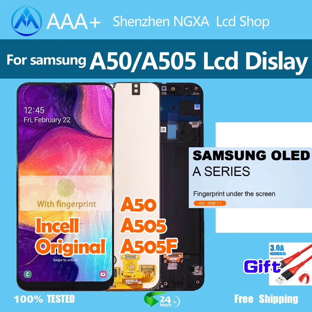 

6,4 "Оригинальный ЖК-дисплей для Samsung Galaxy A50 A505 SM-A505FN/DS, ЖК-экран с сенсорным дигитайзером в сборе для Galaxy A50, дисплей