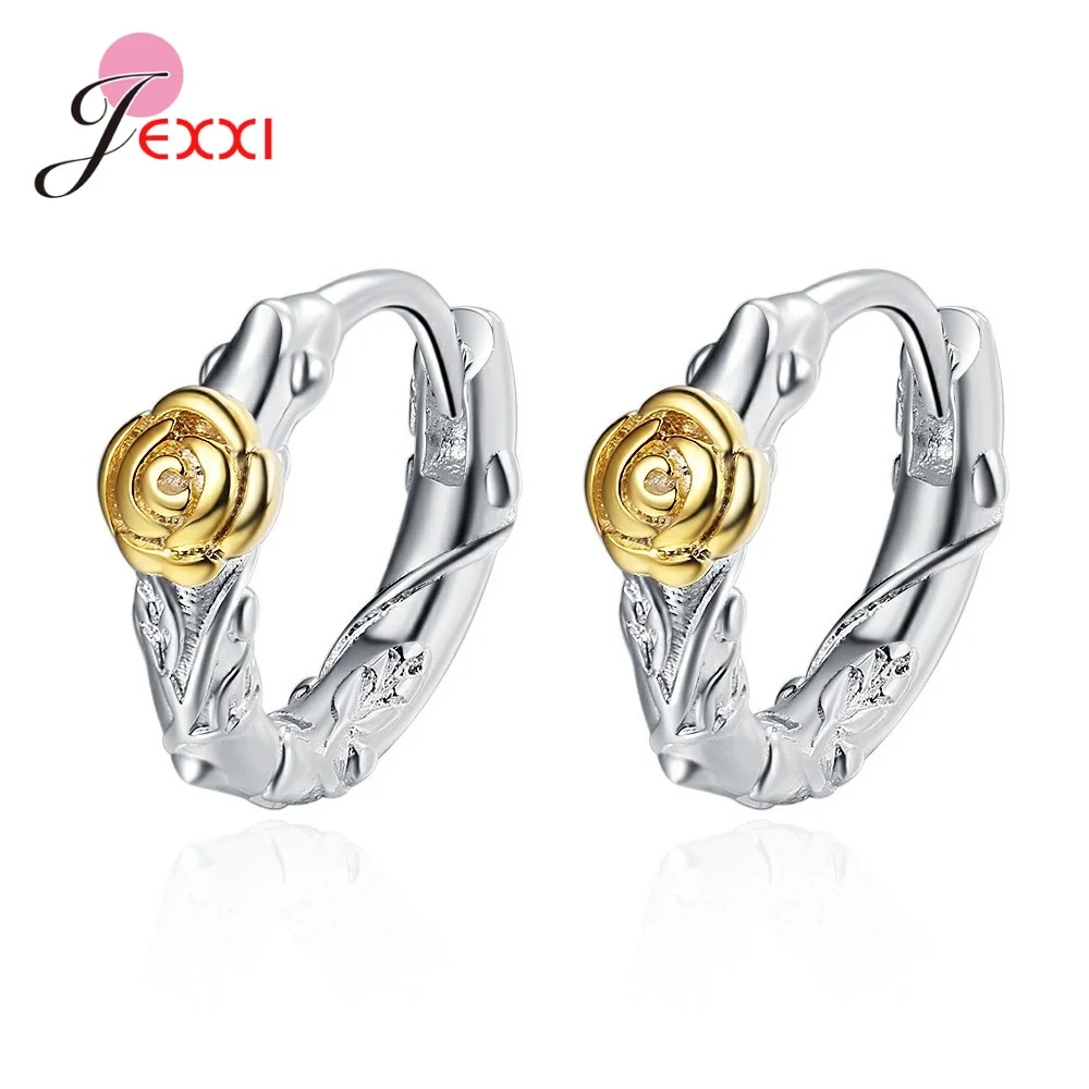 

Fashion Authentic 925 Sterling Silver Romantic Rose Flower Hoop Earrings for Women Girl Wedding Engagement Jewelry