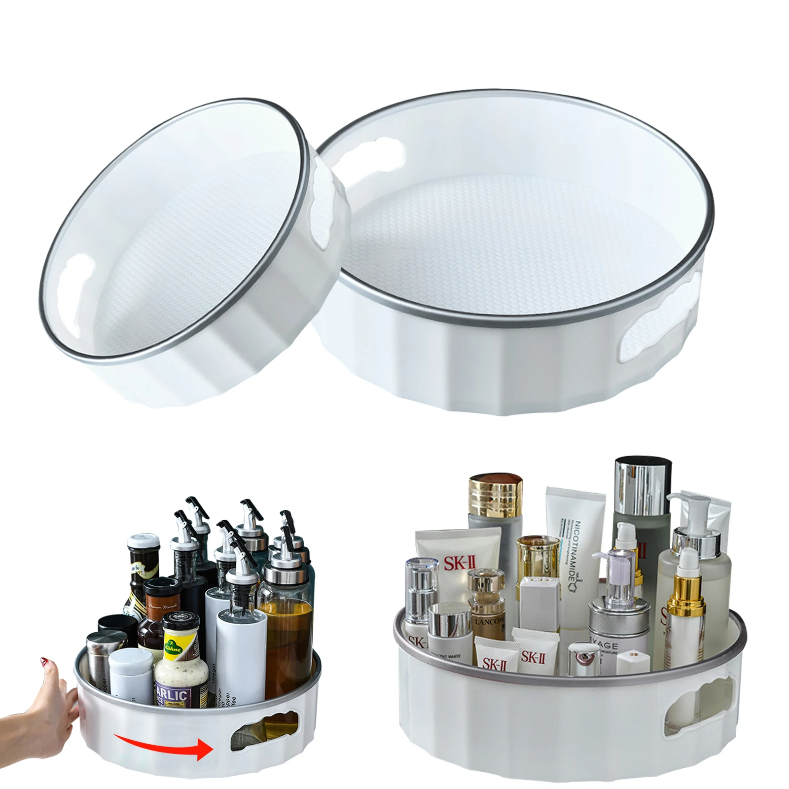 

2pcs 360° Rotating Storage Rack Multifunctional Seasoning Organizer Shelf Non-slip Kitchen Supplies Holder Commodity Shelf