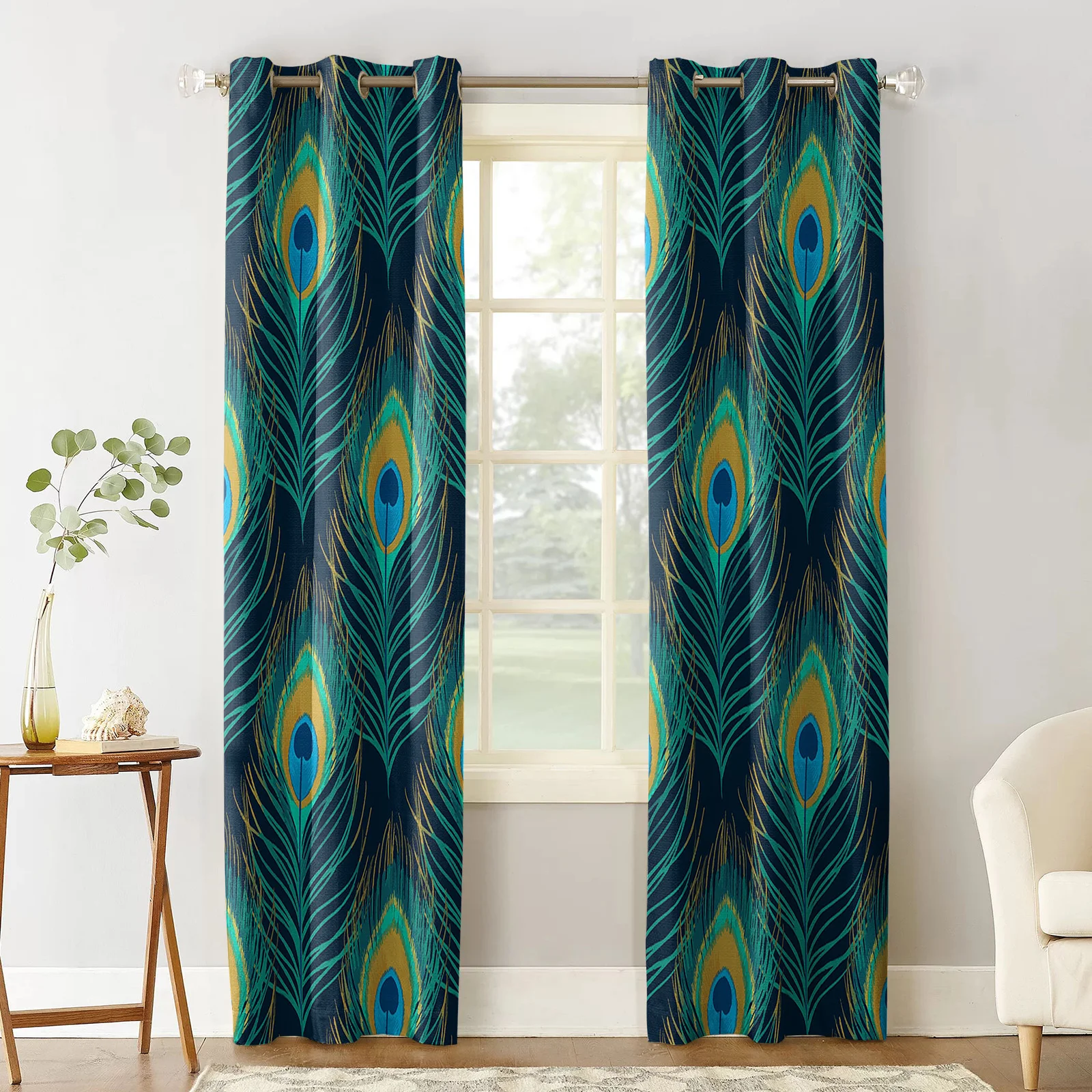 Современные занавески на окна в спальню с павлиньими перьями декоративные для