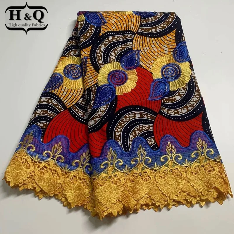 

H&Q newest african batik lace wax fabric 100% cotton embroidery 6 yards/piece nigerian guipure laces water soluble fabrics H1035