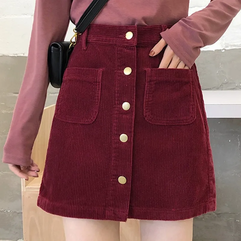 Однотонная женская юбка юбки с высокой талией Женская Вельветовая однобортная