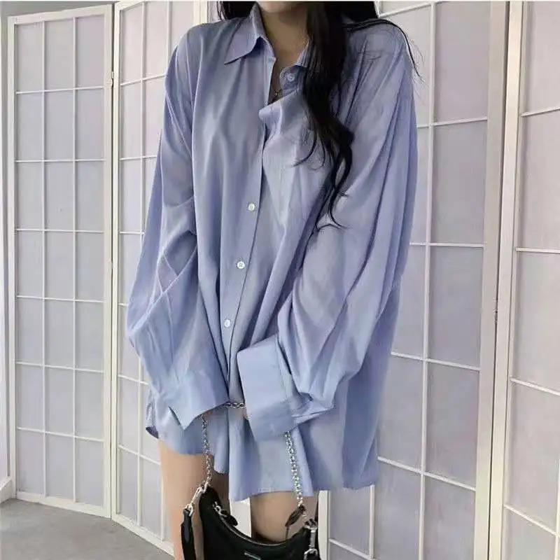 

In the early spring of 2021, European and American multicolor commuter shirts, casual large-size shirts, long-sleeved dresses, l