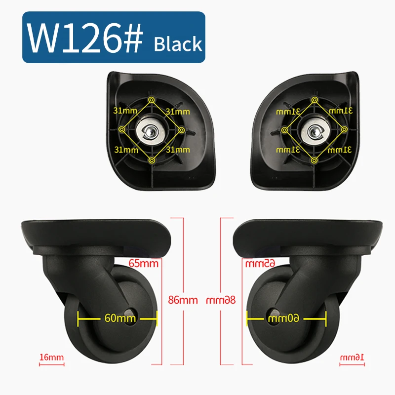 W126(2 Wheels)Black 14-30 дюймов Чехол для костюма на колесиках, универсальные аксессуары для багажа, чехол для костюма на колесиках, запчасти, высокое качество, чехол на колесиках, ролики - Цвет: W126(2 Wheels)Black