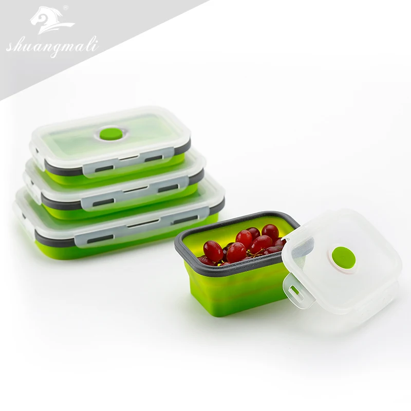 4 размера складной силиконовый контейнер для еды Портативный Bento Ланч-бокс