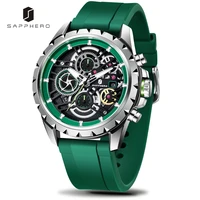 sapphero fashion business mens watch quartz 100m waterproof silicone strap stainless steel wristwatch sport design chronograph