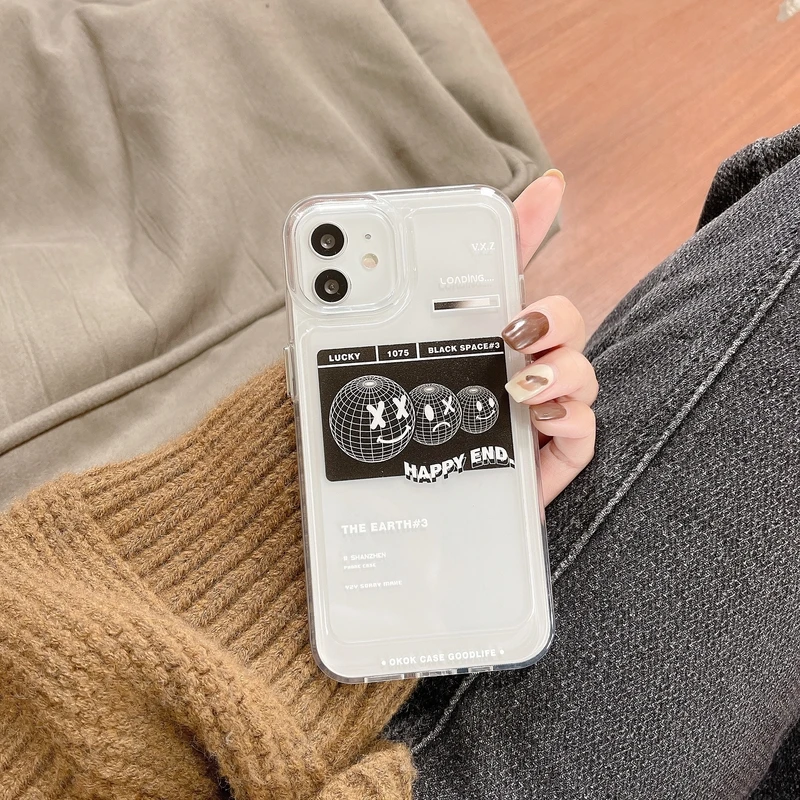 

Korean Art Cute Graffiti Smiley Face Transparent Phone Case For iPhone 11 12 13 Pro Max Mini Xs X Xr 7 8 Plus SE 2 Soft Cover