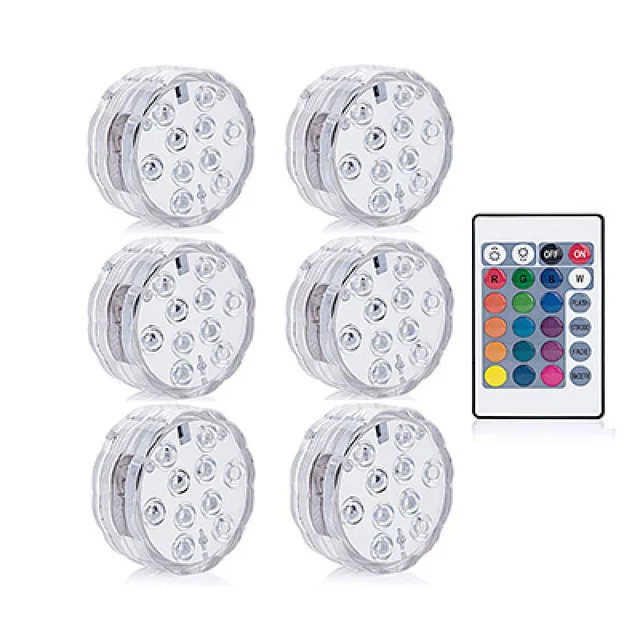1 Remote 6 Light 10 Led RGB погружной светильник с дистанционным управлением, на батарейках, подводный Ночной светильник, напольная ваза, чаша, садовые вечерние украшения - Испускаемый цвет: 1 Remote 6 Light