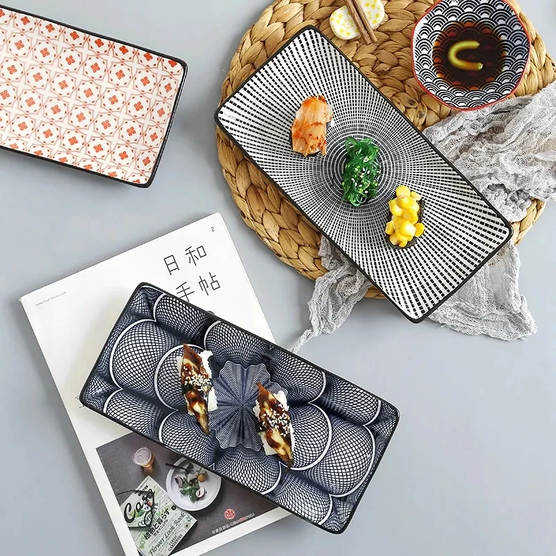 

9.8 Inch Japanese Style Dinner Plate Ceramic Sushi Plate Fish Dinner Dishes Rectangle Household Dinnerware Dishes and Plates