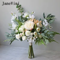 janevini elegant white flowers western bridal hand bouquets artificial silk roses green eucalyptus wedding bouquet accessories