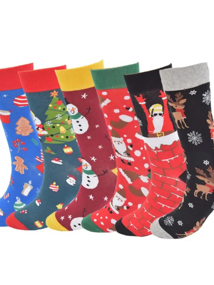 

2021 Autumn And Winter New Christmas Fashion Men And Women In Tube Cartoon Cotton Socks For The Elderly Snowman Elk Socks