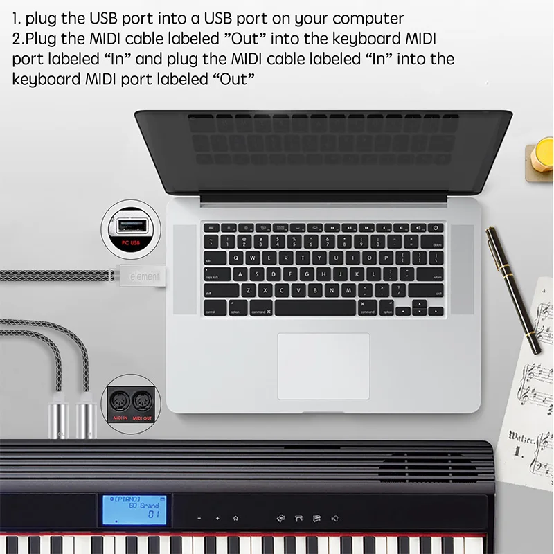 MIDI кабель к USB IN OUT конвертер профессиональный интерфейс с индикаторным