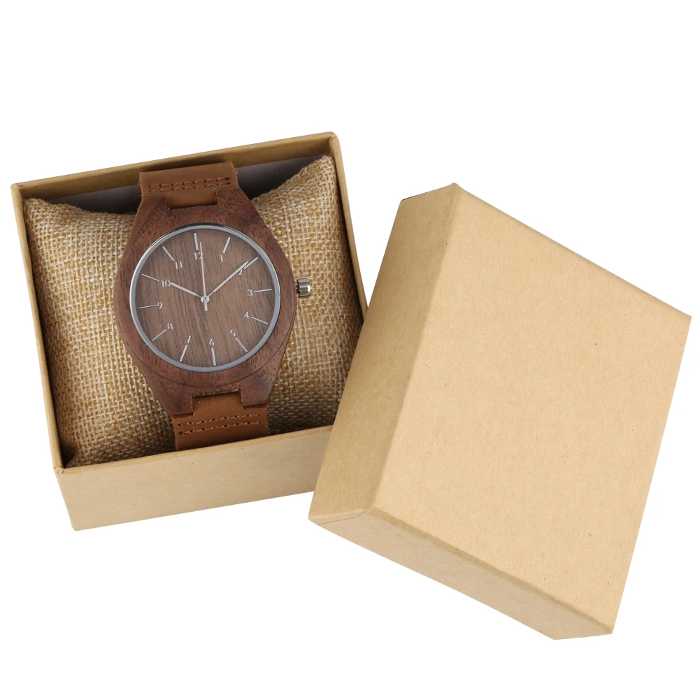 

Novel Black Brown Bamboo Wooden Men's Wrist Watch Nature Wooden Quartz Analog Watched Leather Band Strap Clock Men Watch Gifts
