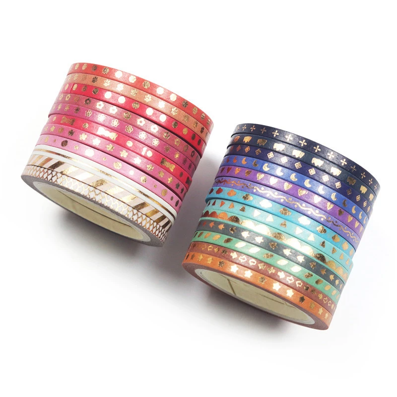 

24 Pcs/set Washi Tape Scrapbook Tape Craft Supplies 3mm Wide DIY Decorative Craft Gift Wrapping Scrapbooking Gold Foil Skinny