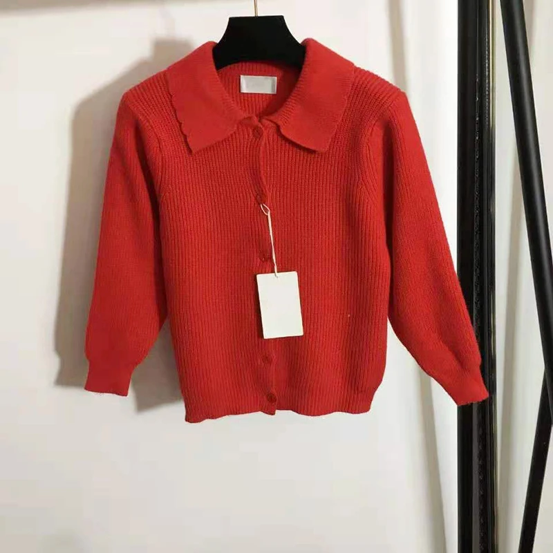 

2021 Latest High Quality Lapel Knitted Cardigan Women's Autumn And Winter Medium Long Sleeve Turndown Collar Sweater Ladies' Top