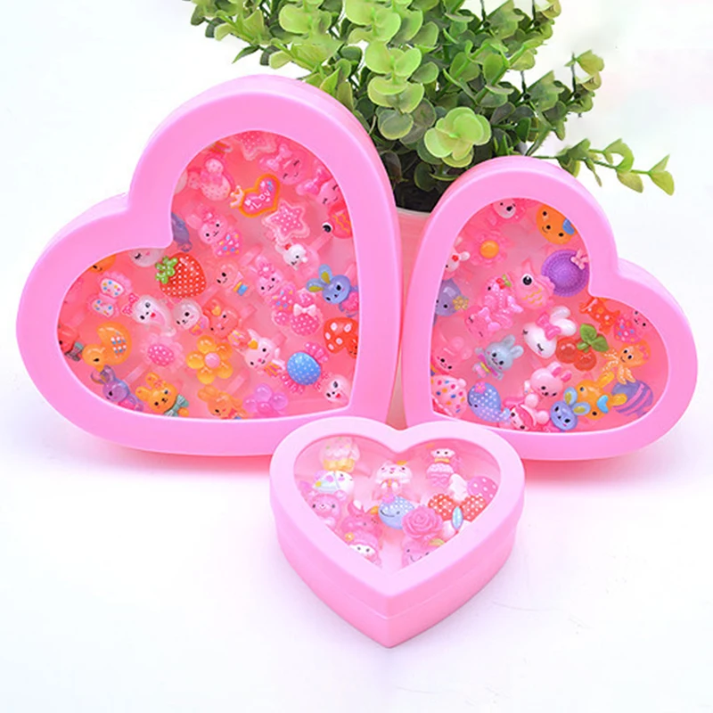 1 коробка детских колец в форме сердца для девочек милый браслет из смолы/акрила