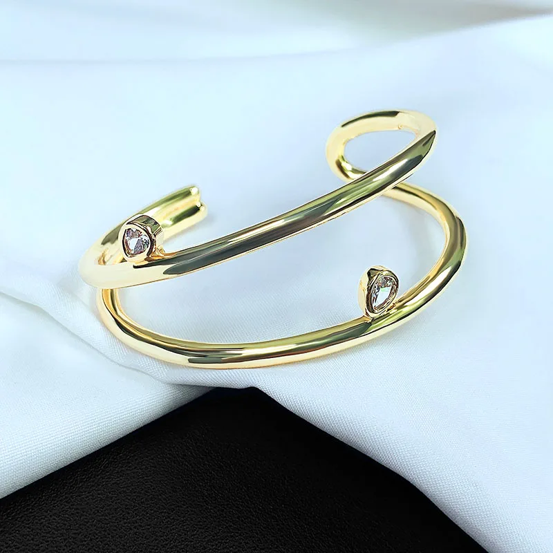 

S925 Sterling Silver Pear-shaped Stone Grain Multi-ring Open Bracelet Simple Personality Fashion Luxury Brand Monaco Jewelry