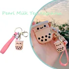 Силиконовый жемчужный милый брелок для ключей с молочным чаем, женский роскошный брелок для ключей, автомобильная бижутерия, брелок, аксессуары, подарок