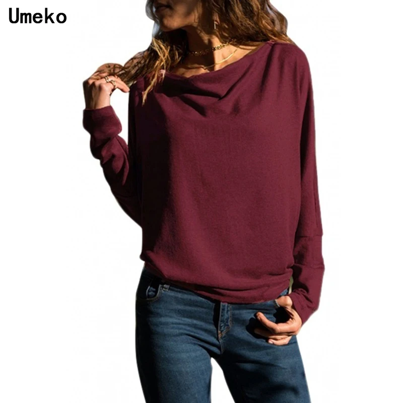 

Umeko Long Sleeve Loose Tops Pile Collar Pullovers Women 2020 Fall and Winter Solid Simple High Street Sweatshirts Clothes