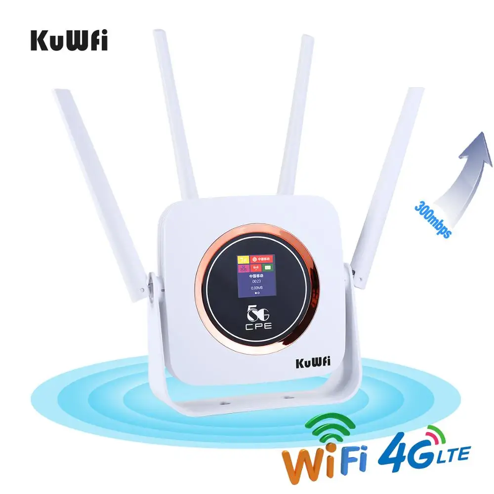 

KuWFi 4G Wifi роутер с слотом для sim-карты 4 шт. антенны RJ45 Lan порт 300 Мбит/с разблокированный беспроводной роутер CPE подключен к 32 устройствам