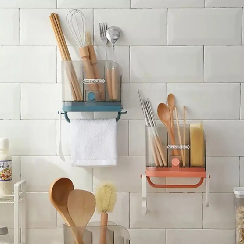 

Wall-mounted Chopstick Holder Kitchen Multi-function Shelf Free Perforated Chopstick Cage Chopstick Storage Box Kitchen Storage