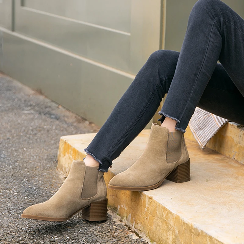 Женские ботильоны из натуральной замши черные коричневые синие короткие ботинки