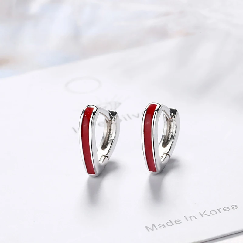 Серьги кольца из серебра 925 пробы с красной эмалью в форме сердца|Серьги-кольца| |