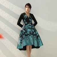 women long trench coat spring asymmetry flower embroidery party dress trench v neck long sleeve casual peplim coat plus size