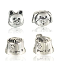4 designs family pet dog cat pave stone fish meow bone woof bowl silver 925 beads for charms bracelets diy jewelry making