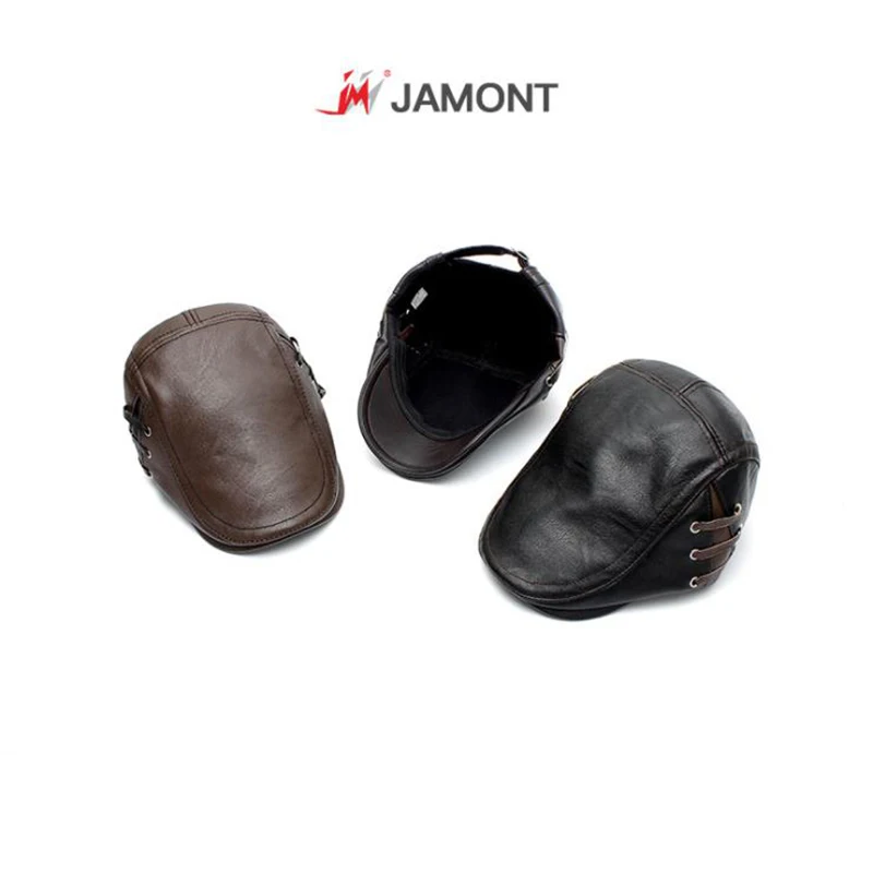 JAMONTT Ретро стиль мужская шапка зимняя козырек из искусственной кожи берет модная