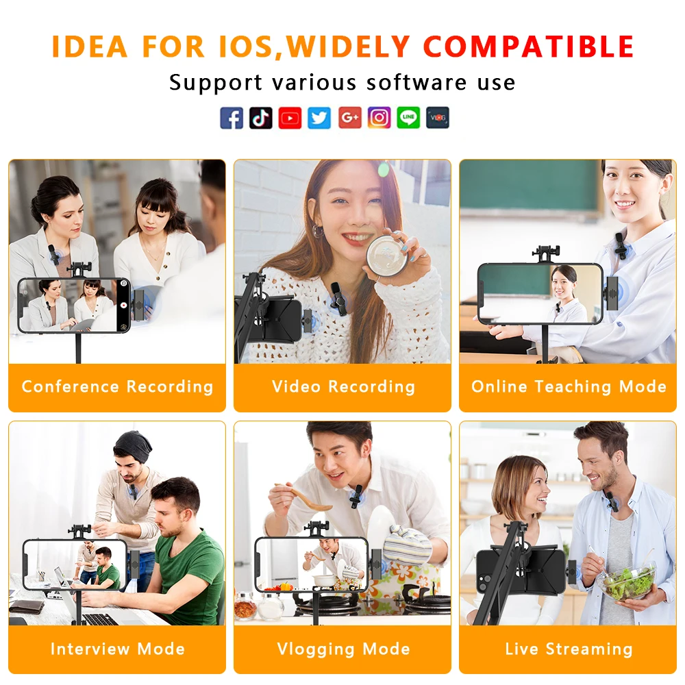 Петличный беспроводной микрофон для iPhone телефонов Android YouTube потоковая трансляция