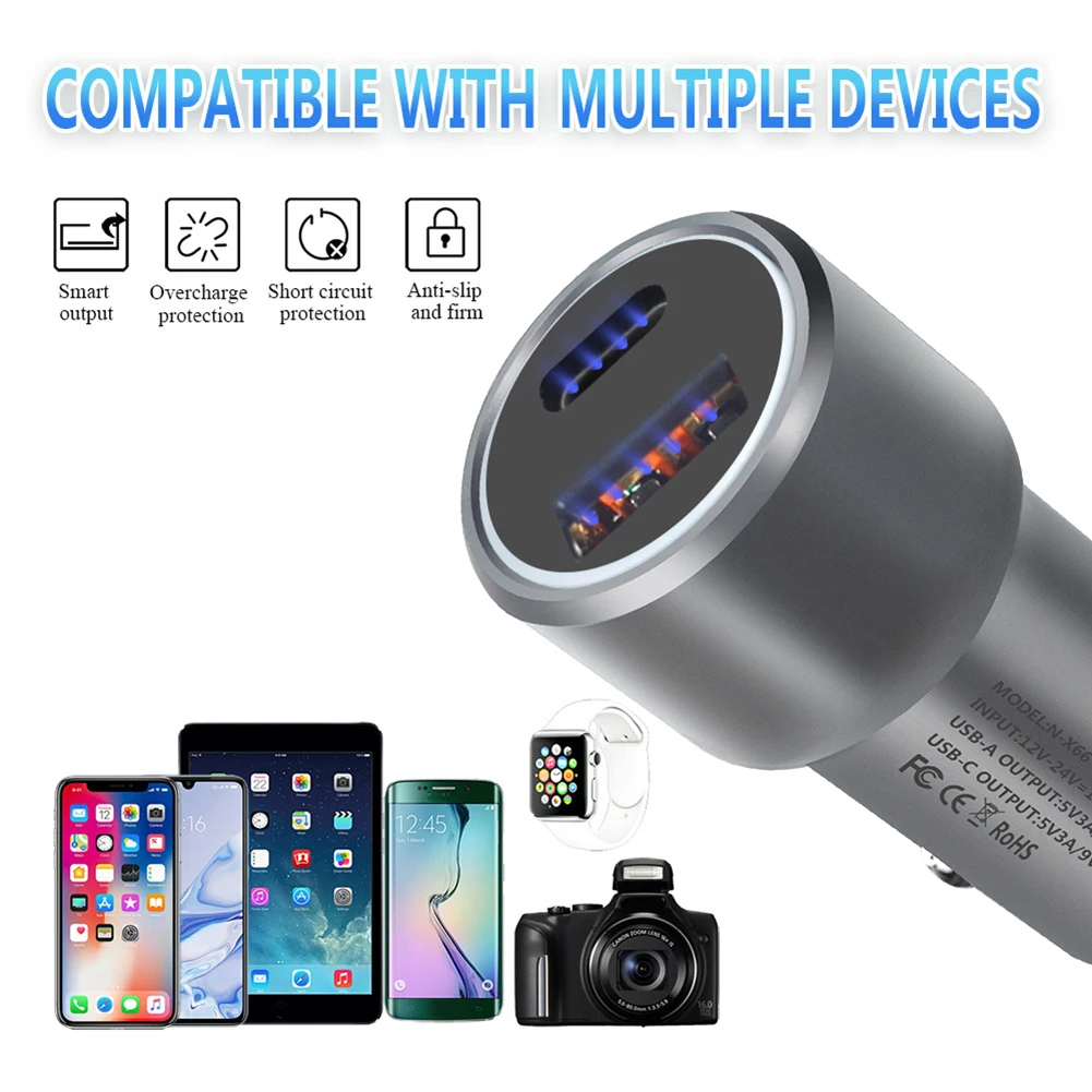 

12-24 в USB QC3.0 PD Мини Автомобильное зарядное устройство адаптер для быстрой зарядки прикуривателя для телефона