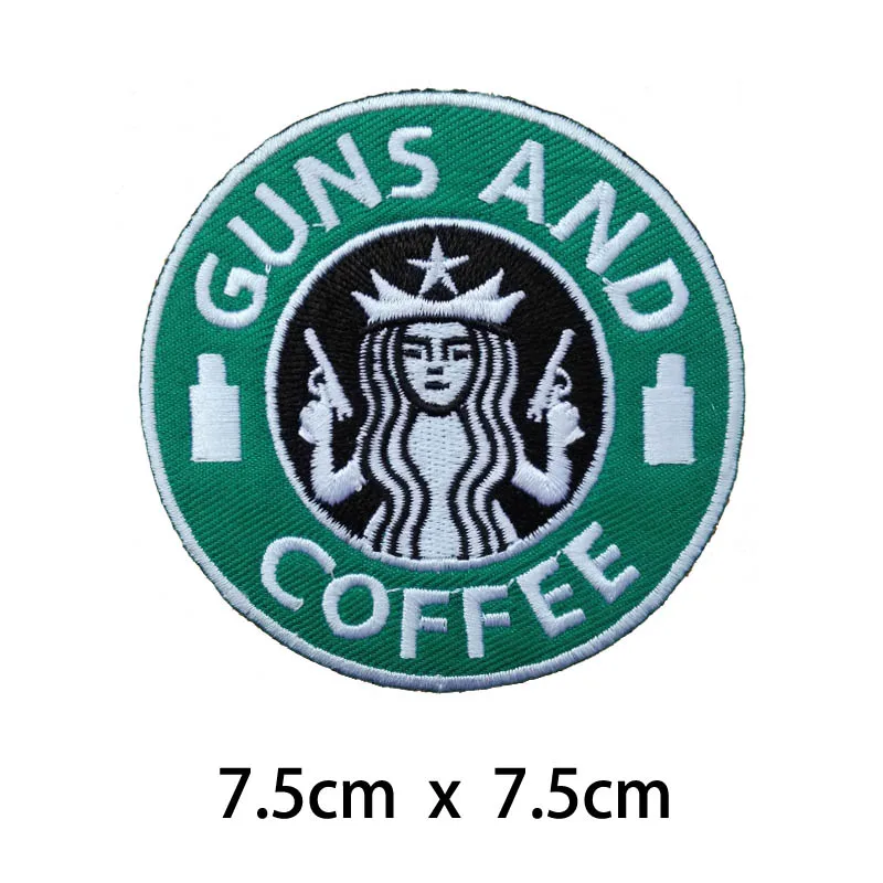 Вышитая утюгом нашивка guns and coffee Модная Джинсовая с логотипом зеленой еды из