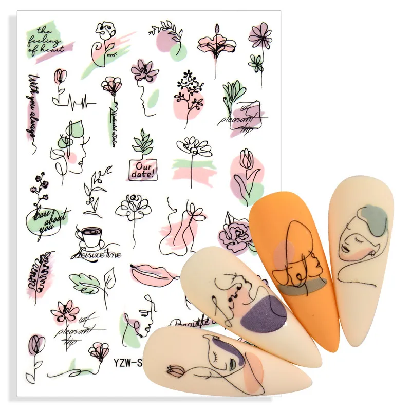 Лидер продаж! Модные ногтей Водные Наклейки абстрактные леди уход за кожей лица