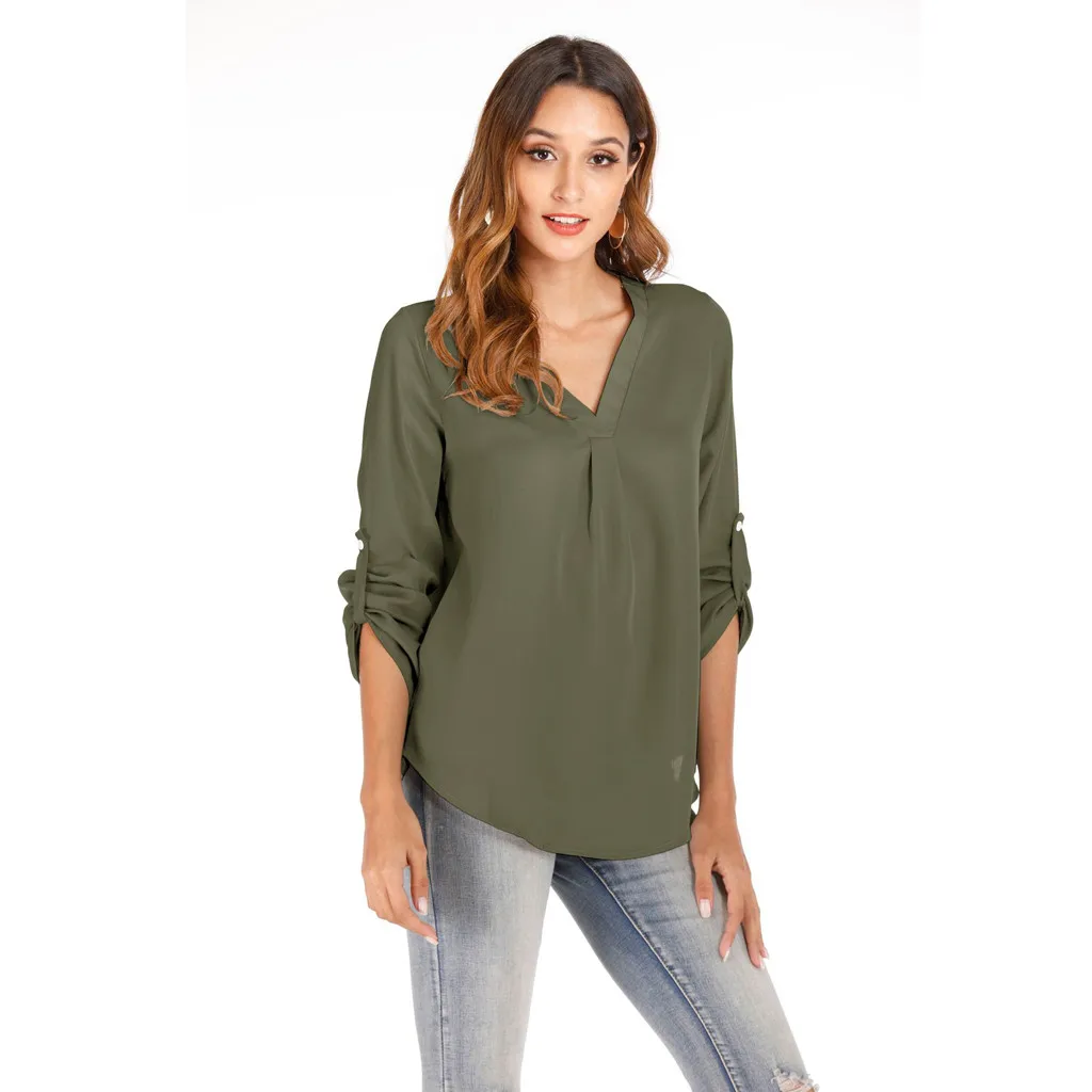 Элегантная Осенняя модная однотонная блуза с карманами Повседневная зимняя