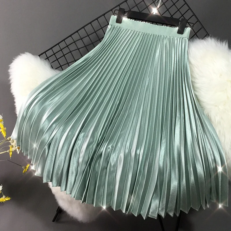 

Pleated Skirt 2020 Autumn Winter Solid Gold Velvet Skirt Women Plus Size Korean Fashion Vintage Long Skirts with Chiffon Liner