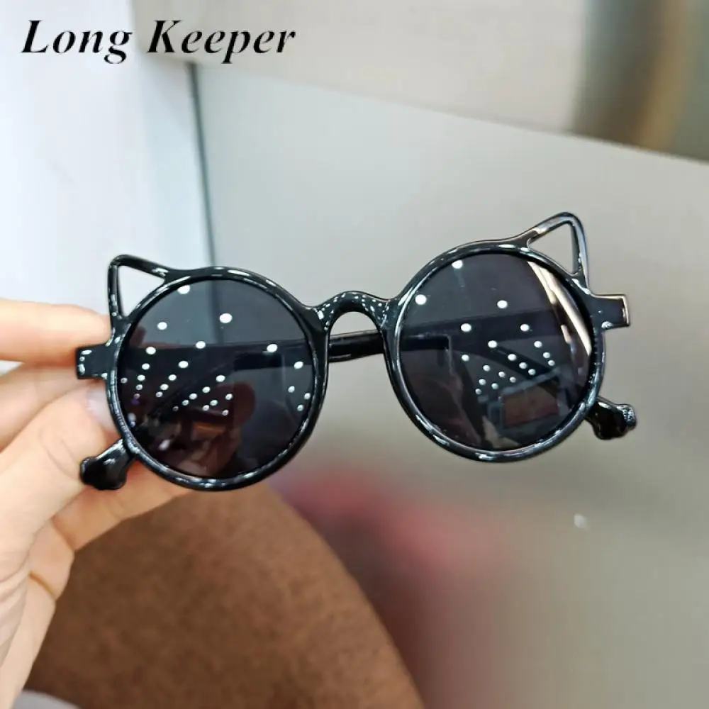 

Longkeeper 2021 Trends Cat Eye Kids Sunglasses Boys Girls Vintage Colored Glasses Children Cute Baby Black Round Glasses UV400