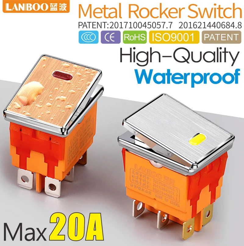 LANBOO 16A250VAC DPDT Высококачественная алюминиевая панель Водонепроницаемый кулисный переключатель