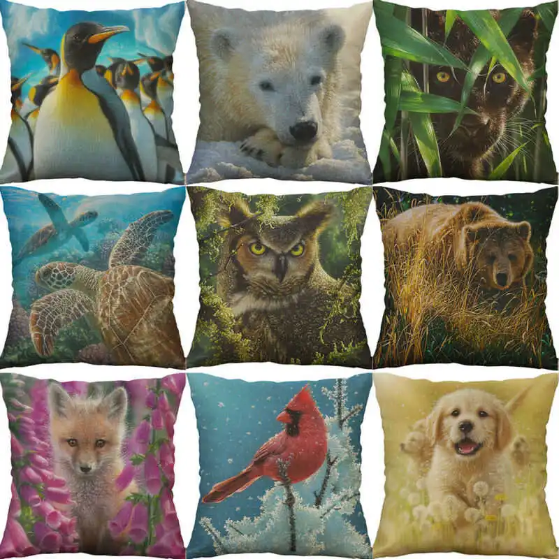 

Чехол для дивана из хлопка и льна с принтом животных, 18 дюймов